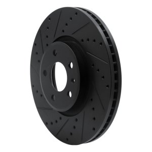 Audi A4 Allroad Brake Rotor (1) - Front Left - R1 Concepts - Drilled & Slotted - Black - `11-`17